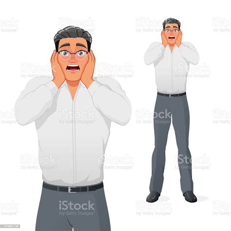 Terrified Young Businessman Holding His Head In Panic Isolated Vector