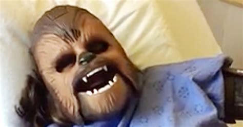 mom posts hilarious video of herself wearing a chewbacca mask while giving birth