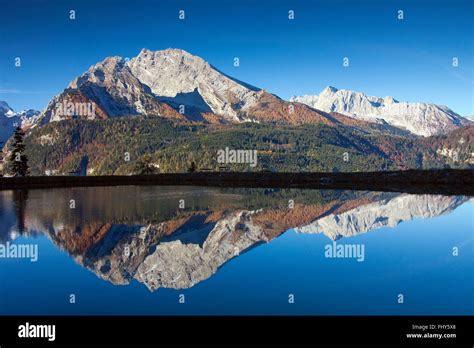 Reflection Of Mount Watzmann In A Small Lake Bavarian Alps Near