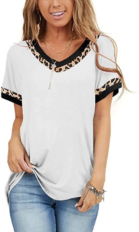 fallorchid women s short sleeve tops leopard print color block tunics casual v neck shirts its