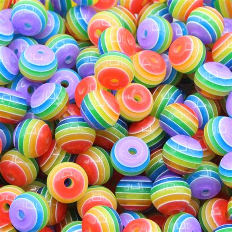Striped Round Candy Bead 10mm Rainbow Bead Trimming And Craft Co