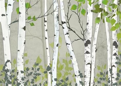 Oil Painting Abstract Birch Trees Wallpaper Wall Mural Hand Etsy