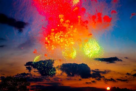 Colorful Fireworks Light Up The Night Sky Stock Image Image Of