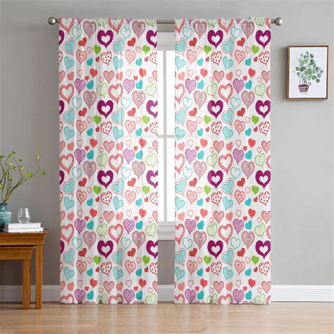 Valentines Day Heart Voile Curtains Bedroom Tulle Window Curtain For