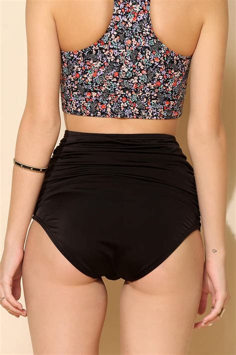 Lyst Urban Outfitters Ruched High Waist Bikini Bottom In Black