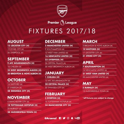 Forthcoming fixtures & betting odds also available. Full 2017/18 Premier League Fixtures For Arsenal & Tottenham | Football Talk | Premier League News