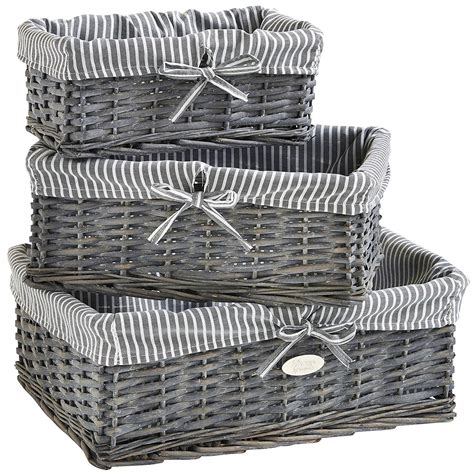 Vonhaus Wicker Storage Baskets Set Of 3 Lined Shelf Storage Baskets