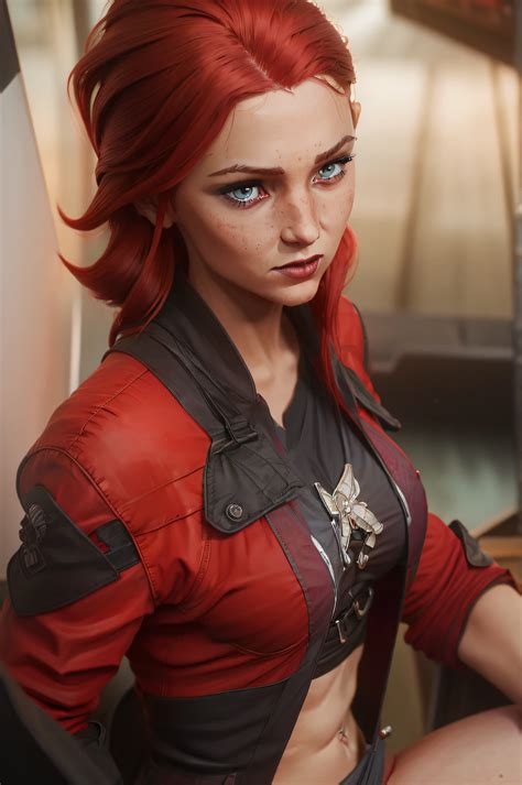 A Close Up Of A Woman With Red Hair And A Red Jacket Seaart Ai