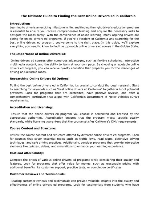 The Ultimate Guide to Finding the Best Online Drivers Ed in California