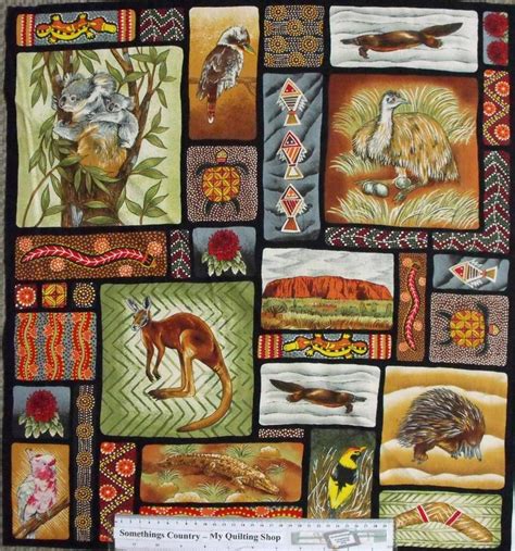 Quilting Patchwork Sew Fabric Australian Aboriginal Animals Panel