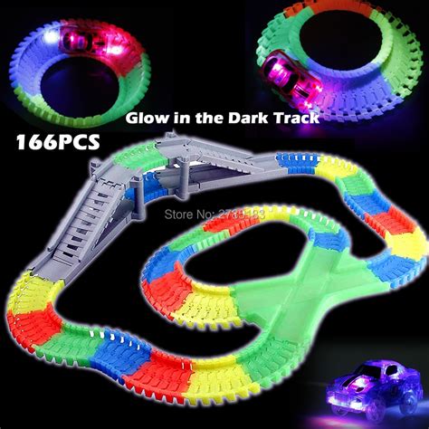 166pcs Slot Create A Road Diy Glow Race Track Flex Bend Tracks With 1pc