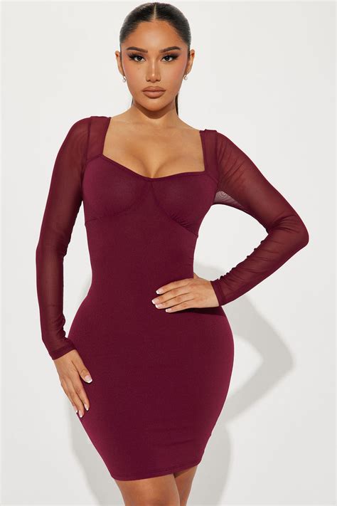 Emily Mesh Mini Dress Burgundy Fashion Nova Dresses Fashion Nova