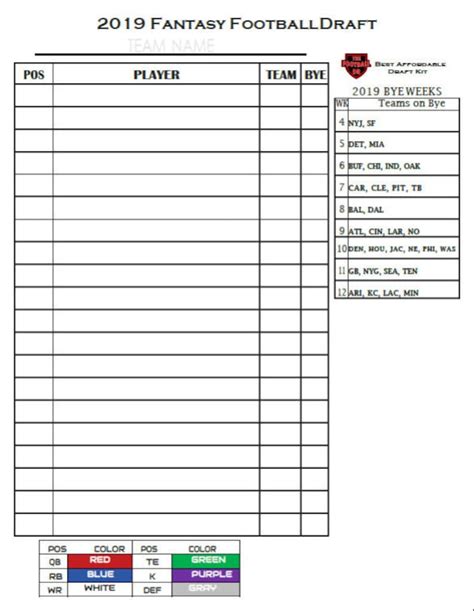 Fantasy Football Draft Sheets Printable Blank We Also Have A Printable