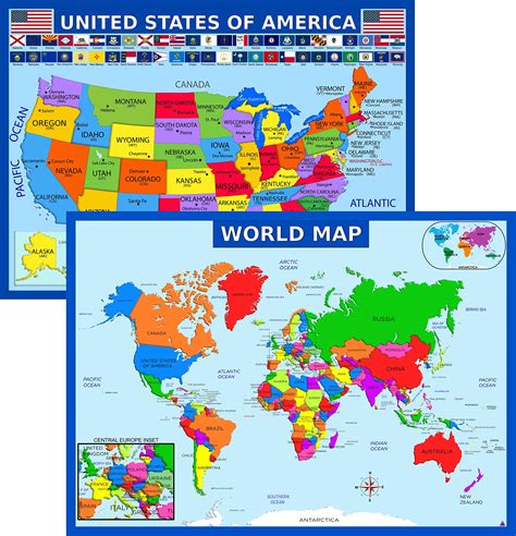 Buy World Map Poster And Usa Map With Extra Features Laminated