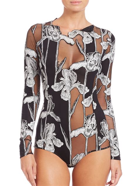 Lyst Thakoon Printed Sheer Panel Bodysuit In Black