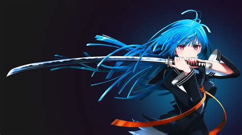 Wallpaper Illustration Long Hair Anime Girls Blue Hair Cartoon