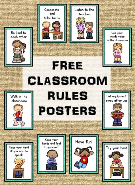 The Classroom Rules Poster Is Shown With Different Pictures