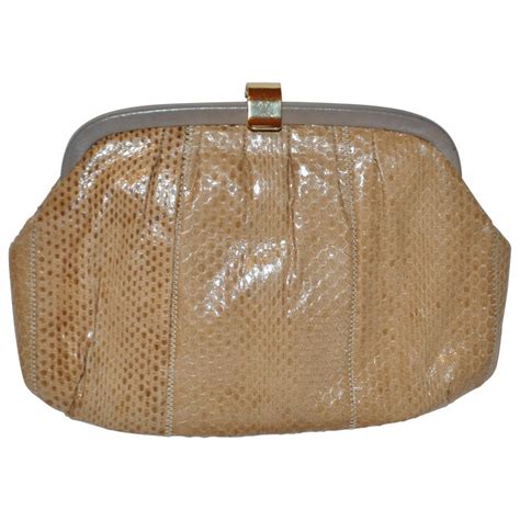 Palizzio Of Italy Tan Snake With Gray Calfskin Accent Clutch At 1stdibs