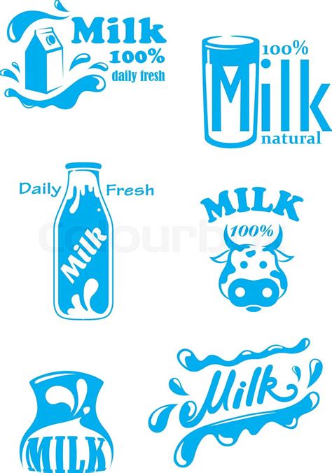 Blue Milk Labels And Banners Designs Stock Vector Colourbox