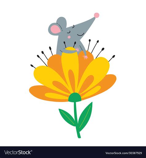 Cute Rat In Flower Royalty Free Vector Image Vectorstock