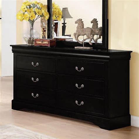 All drawers have antique brass metal handle hardware and center metal glides. Louis Philippe III Dresser (Black) Acme Furniture ...
