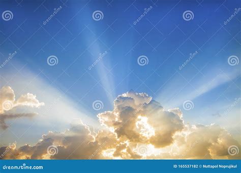 Sun Rays With Clouds On Blue Sky Landscaperays Of Light On The Sky