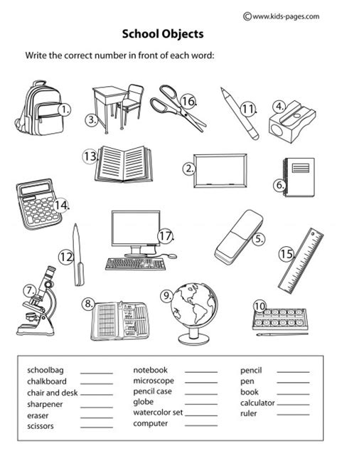 School Objects Matching Bandw Worksheet