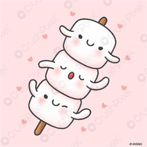 Cute Marshmallow In Stick Cartoon Hand Drawn Style Stock Vector