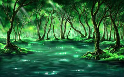 Magical Green Forest And Pond Wallpapers Magical Green