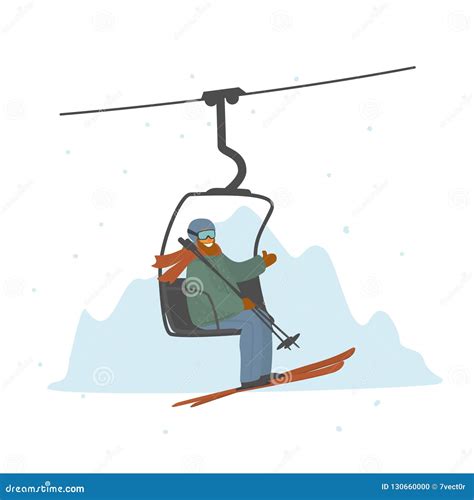 Man Skier In A Ski Lift Isolated Vector Illustration Stock Vector