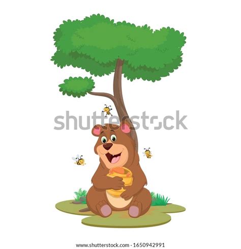 Illustration Funny Brown Bear Holding Honey Stock Vector Royalty Free 1650942991 Shutterstock