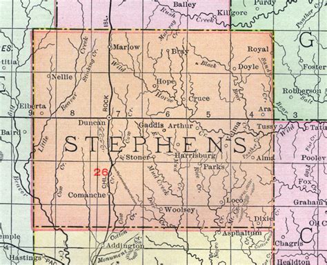 Stephens County Oklahoma 1911 Map Rand Mcnally Duncan Marlow Comanche