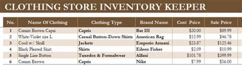 Clothing Store Inventory Keeper Exceltemplates Free Download