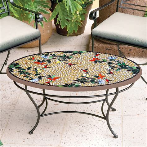Caramel Hummingbird Mosaic Coffee Table Oval Neille Olson Mosaics