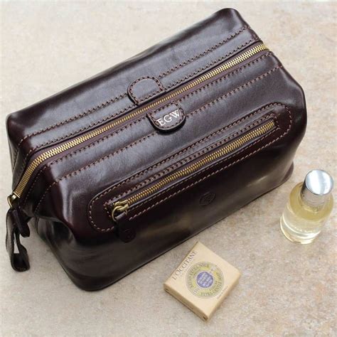 Personalised Leather Men Wash Bag The Duno Large Leather Wash Bag