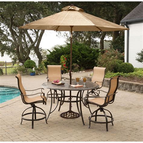 Made from 100% acacia hardwood that is native to australia and asia, and used in the construction to make excellent and high quality furniture that. Hanover Manor 5-Piece Outdoor High-Dining Bar Set with ...