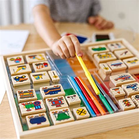 Melissa And Doug Deluxe Wooden Stamp And Coloring Set Vehicles 30