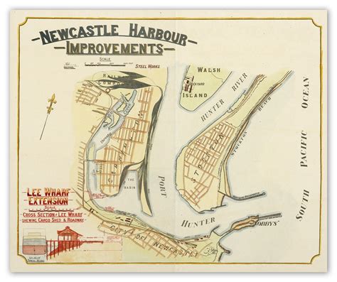 Newcastle Newcastle Harbour Improvements Antique Print Map Room Newcastle Map Print Harbour