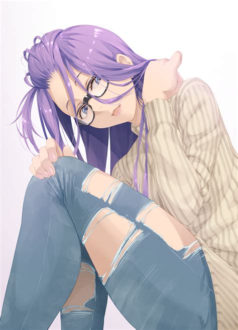 Thighs Long Hair Purple Hair Touching Hair Women With Glasses Big