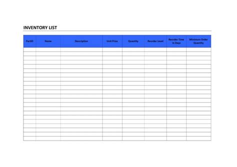 Free Printable Inventory Templates Doctemplates