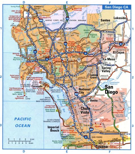 San Diego City Interstate Highway Map Road Free Toll I5 I8 I15 I805