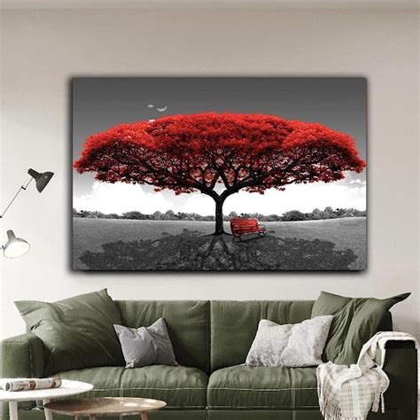 Red Tree Painting Etsy