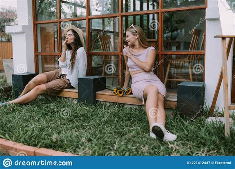 Two Lesbians Have A Date In Cafe Stock Image Image Of Teeth Cute 221412447