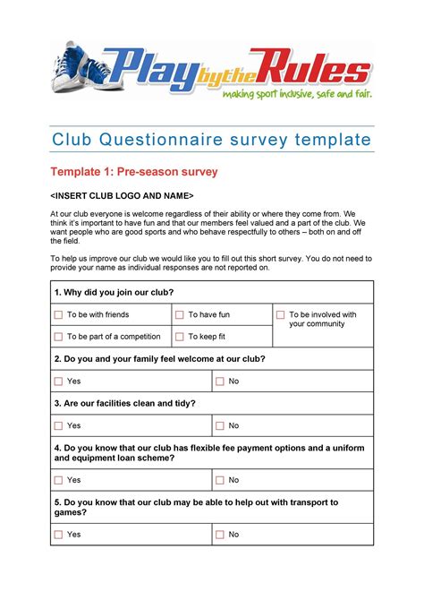 Survey Questionnaire Template Word Free Download