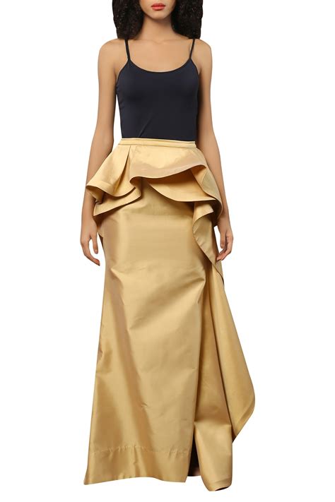 Buy Reynu Taandon Gold Taffeta Silk Maxi Skirt Online Aza Fashions