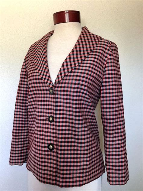 vintage gingham red plaid jacket women s 1950s 1960s red etsy red plaid jacket plaid jacket