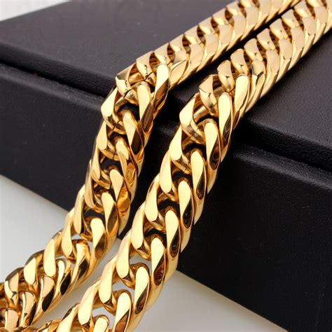 16mm 24 Fashion Gold Tone 316l Stainless Steel Mens Chain Curb Link