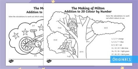 The Making Of Milton Addition To 20 Colour By Number Ks1 Eyfs Twinkl