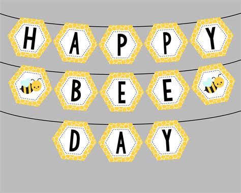 Printable Happy Bee Day Banner For Bee Birthday Party Honeycomb Bee