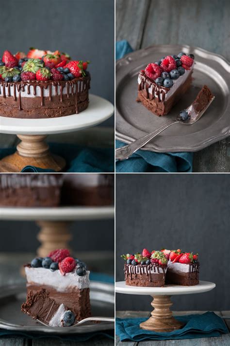 Millionaire's layer cake recipe ~ dark moist chocolate cake filled with satiny vanilla bean buttercream, homemade salted caramel, buttery shortbread crumble, dark chocolate ganache and. Blueberry Chocolate Mousse Cake | Hungry Rabbit